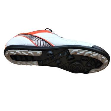 Imagem de Chuteira Em Couro Branco Laranja Estilo Society Solado Borracha Costur