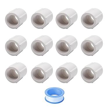 Imagem de HayEastdor 12 peças de 1/2 polegada fêmea para fêmea acessórios de tubo de PVC roscado fêmea dupla conectores adaptadores de tubo para irrigador, sistema de irrigação por gotejamento, extensão de