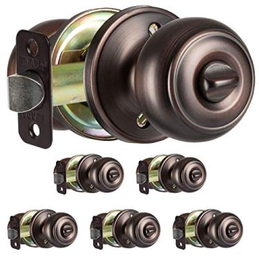 Imagem de Puxador de porta de privacidade interior – alças de porta de bloqueio sem chave para quarto e banheiro – acabamento de bronze polido a óleo melhorado – (pacote com 6)