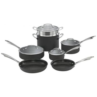 Imagem de Conjunto de Panelas e Frigideiras Antiaderentes de Aço Anodizado Peças, CUISINART DSA 11, Preto