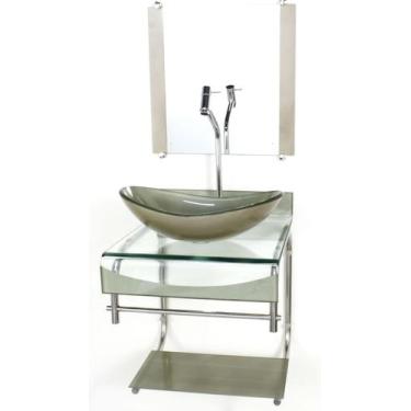 Imagem de Gabinete de vidro 40cm para banheiro curvado duplo inox cuba oval cham