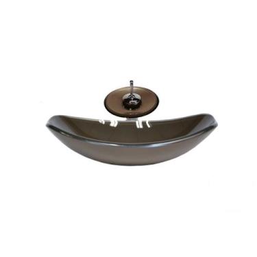 Imagem de Cuba de vidro oval chanfrada 46cm marrom + valvula + torneira cascata 