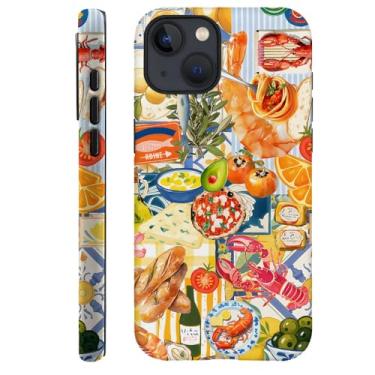 Imagem de DAIZAG Capa compatível com iPhone 14, capa durável de proteção contra choque para meninas, mulheres, colagem, comida, peixe, amarelo brilhante