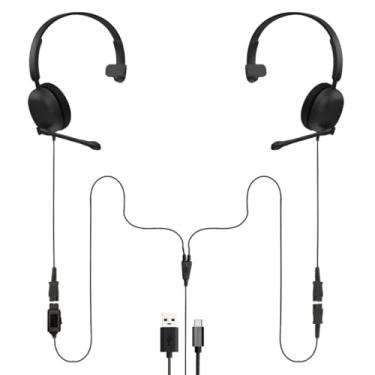 Imagem de Project Telecom Conjunto de fones de ouvido monofônicos de treinamento, supervisão e treinamento, compatível com TAA USB-A e USB-C com controles em linha, cancelamento de ruído, ampla compatibilidade