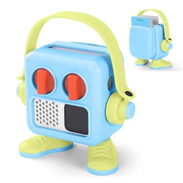 Imagem de YUULNMOP Capa protetora de plástico multifuncional compatível com Yoto Mini Player, capa protetora à prova de choque com design de robô fofo com alça para crianças, várias cores (amarelo-azul)
