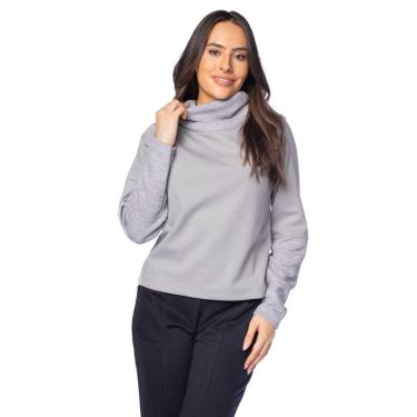 Imagem de Blusão Feminino Olho Fatal Gola Alta Canelada Cinza-Feminino