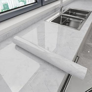 Imagem de Papel de parede efeito mármore cozinha autoadesivo à prova de óleo película protetora de bancada banheiro impermeável resistente a manchas resistente a altas temperaturas fogão renovação papel de