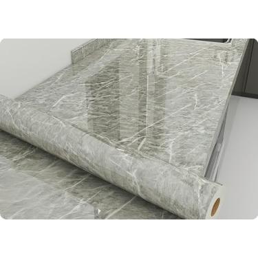 Imagem de ESSMOKO Papel de parede espesso efeito mármore cozinha bancada adesivo impermeável à prova de óleo resistente a altas temperaturas papel de parede autoadesivo esmalte gelo cinza 40 * 1000 cm