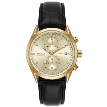 Imagem de Relógio Seculus Cronógrafo 77307gpsvdc2 Vidro Abaulado Couro Dourado