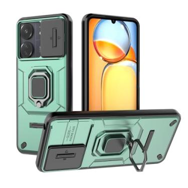 Imagem de Kukoufey Compatível com capa de suporte Xiaomi Redmi 13C, compatível com Xiaomi Poco C65 4G, com capa de lente de câmera deslizante compatível com Xiaomi Redmi 13C 4G 23100RN82L capa verde