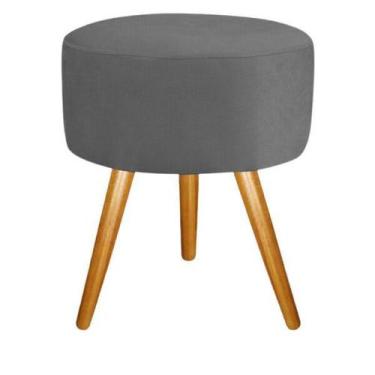 Imagem de Puff Puf Banqueta Magnus Redondo Cinza Pés Castanho - Decore.Com