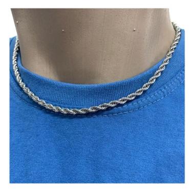 Imagem de Corrente Curta 4mm Baiano Aço Inoxidavel 45cm - Azmar SemiJoias, Prate