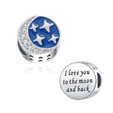 Imagem de MiiFort Pingente de contas Moon Star I Love You to the Moon and Back compatível com pulseiras Pandora Charms, One Size, Cobre, Sem Pedra Preciosa