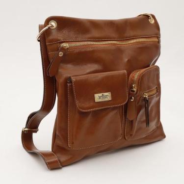 Imagem de Bolsa Feminina Transversal zinco em Couro Legitimo Caramelo - Betania 