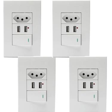 Imagem de Kit 4 Tomadas Com Interruptor Com 2 Entradas USB 5V 2.1A 023