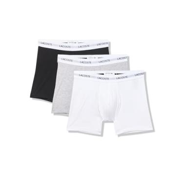 Imagem de Lacoste Cuecas boxer masculinas de algodão stretch Essentials, pacote com 3, preto/branco/cinza, grande, Preto/branco/cinza, G