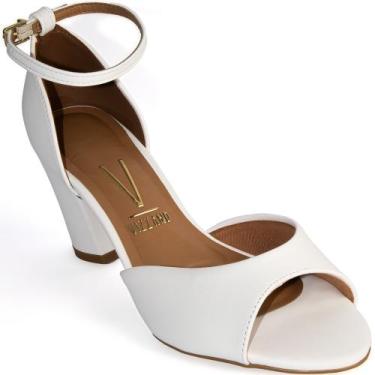 Imagem de Sandália Vizzano Salto Bloco Médio Grosso Confortável 6262, Branco, 35