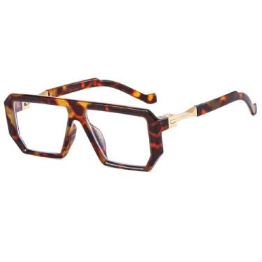 Imagem de Óculos de sol da moda, masculino, feminino, retrô, para dirigir, retangular, armação de metal, UV400, leopardo, transparente, 137 mm