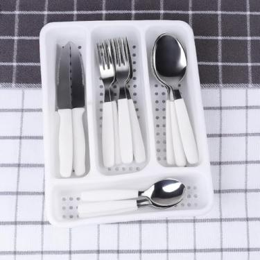 Imagem de Conjunto de Talheres 25 Peças com Porta-Talher Branco – Ideal para 6 Pessoas- Jogo Faqueiro Completo