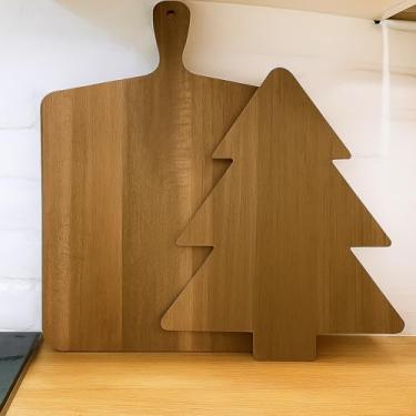 Imagem de Vesici 2 peças de decoração de cozinha de Natal acácia tábua de corte de árvore de Natal tábua de charcutaria para corte de cozinha, prateleira de mesa de fazenda, decoração de casa, presentes de