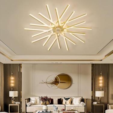 Imagem de Ventilador De Teto Com Luzes, Moderno Ventilador De Teto Com Controle Remoto Silencioso E ReguláVel, Luz Pendente De Ventilador De 6 Velocidades Para Sala De Estar, Sala De Jantar, Quarto (Ouro)