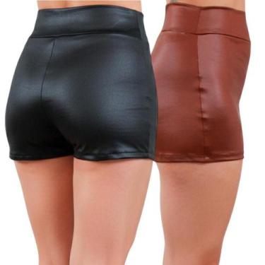 Imagem de Kit 2 Shorts Básico Cirre material sintético Cintura Alta - Ju Ribeiro