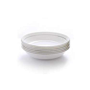 Imagem de Prato de serviço Conjunto de 6 pratos de jantar de porcelana clássicos brancos pratos de almoço com borda preta jantar festa restaurante pratos de servir redondos para salada macarrão bife pratos de