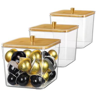 Imagem de Pacote com 3 organizadores de cápsulas de café, recipiente de grande capacidade para até 70 cápsulas Vertuo pequenas ou 50 grandes, organizador de acrílico e armazenamento para cápsulas de lavanderia