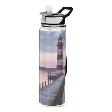 Imagem de Burbuja Garrafa de água Lighthouse de 946 ml com tampa de palha, à prova de vazamento e livre de BPA para academia, esportes ao ar livre
