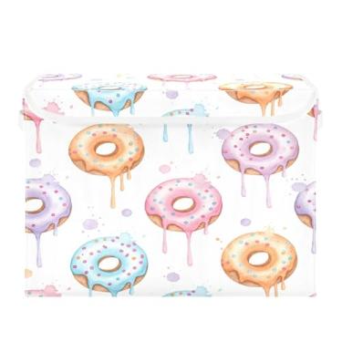 Imagem de Burbuja Caixa de armazenamento de gotejamento de donuts com tampa e alças, grande caixa de armazenamento dobrável para prateleiras armário quarto escritório organizador
