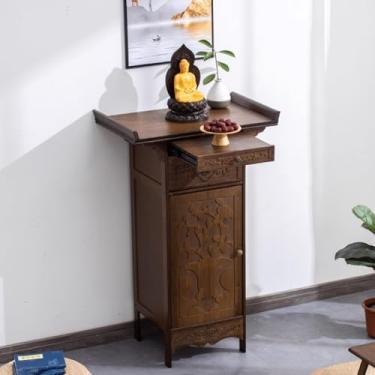 Imagem de Mesa de altar de Buda de bambu com armazenamento, suporte de santuário pessoal, armário de oferta de pedestal chinês para oração e meditação, destaque decorativo para casa