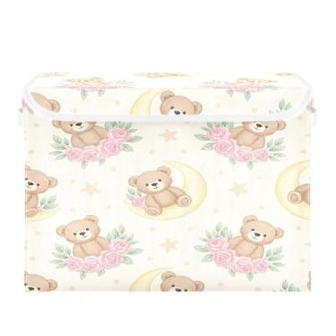 Imagem de Burbuja Caixa de armazenamento de urso com tampa e alças, grande caixa de armazenamento dobrável para prateleiras armário quarto escritório organizador