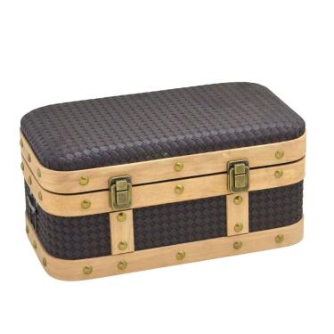 Imagem de Baú Decorativo em MDF e Couro Sintético Preto 40cm 16703-PL