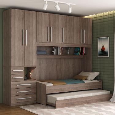 Imagem de Quarto Completo de Solteiro com 2 Camas e Guarda-Roupa 1326E Castanho