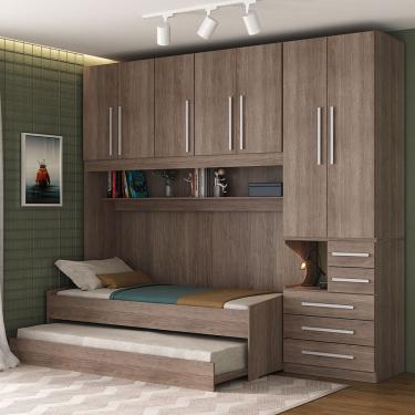 Imagem de Quarto Completo de Solteiro com 2 Camas e Guarda-Roupa 1326D Castanho