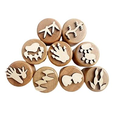 Imagem de UGPLM 6 carimbos de madeira, calendário de carimbos de rastros de animais, álbum de recortes, arte, artesanato, multiuso, crianças, selo de ensino, CARAMELO