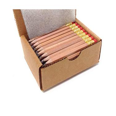 Imagem de Meia lápis com borracha – golfe, sala de aula, estanho, curto, mini – hexagonal, afiado, não tóxico, 2 lápis, cor – natural, (caixa com 48) lápis de bolso para golfe TM da Express Pencils, Natural, 4.15