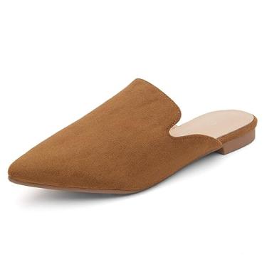 Imagem de Shoe Land Mocassins femininos Cally Mules com bico fino sem costas e costas nuas, Conhaque, 8