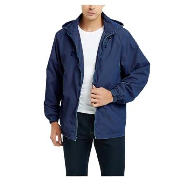 Imagem de Jaqueta masculina leve, corta-vento, ajustável, com capuz, capa de chuva, cor sólida, casaco de ciclismo, Azul-escuro, M