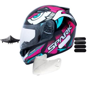 Imagem de Capacete Ebf Spark Dragon Preto Rosa Com Narigueira Mais Viseira Crist