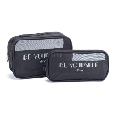 Imagem de Necessaire Kit 2 Peças Masculina Feminina Organizador - PGB, Preto