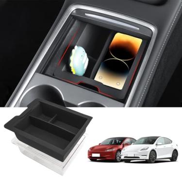 Imagem de Zekrom Bandeja organizadora de console central para Tesla Model 3 (2021-2023) Model Y (2021-2024) Acessórios, organizador de console de apoio de braço de camada dupla, preto
