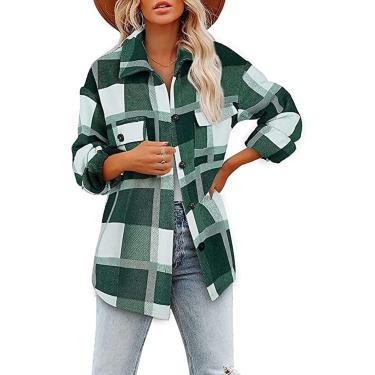 Imagem de Camisa Checed Feminina Patchwor Xadrez Checed Camisa Flanela Blusa Casual Camisa Oversized Jacet Lumberjac Camisa Manga Longa Camisa Blusa Blusa Camisa, Verde B,L