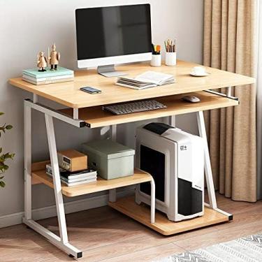 Imagem de Mesa de canto de escritório pequena para computador, mesa de canto com bandeja de teclado, mesa de estudo compacta para PC, laptop, estação de trabalho, estilo moderno e simples, mesa de escritório em