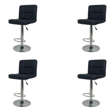 Imagem de Kit 4 Banquetas Gomos Comfort Estofada Giratória Altura Regulável Preto