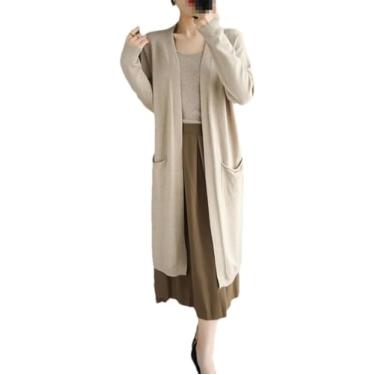 Imagem de Cardigans De Caxemira Feminino Sólido Outono Inverno Casual Longo Casaco De Malha Com Decote Em V, Khaki9, L
