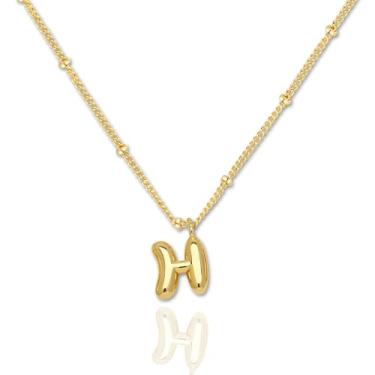 Imagem de YIGOYIHU Colares com inicial para mulheres – Colar de letras delicadas banhado a ouro 14K, lindo colar com pingente de letra bolha, presente personalizado, joias modernas para mulheres e meninas