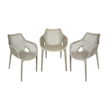 Imagem de Kit com 3 Cadeiras Poltrona Suits Cor Nude Empilhavel Jantar Área Externa Moderna Escritório