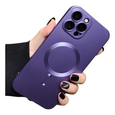 Imagem de Capa Case Fosca Emborrachada Anti-Impacto Compatível Com Carregamento Magnético Para iPhone 14 Pro Max (Roxo)