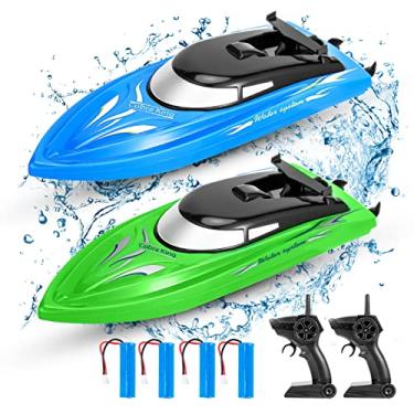 Imagem de Lumiparty Pacote Com 2 Barcos Rc, De Controle Remoto Para Crianças E Adultos, Barco Alta Velocidade 2.4G 10 Km/H, Piscinas Lagos Rápidos 4 Baterias Recarregáveis. (Azul-Verde)
